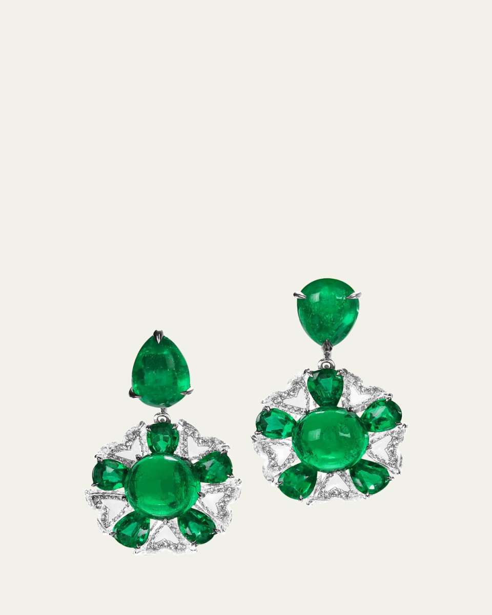 18K White Gold Emerald Earrings with Diamonds